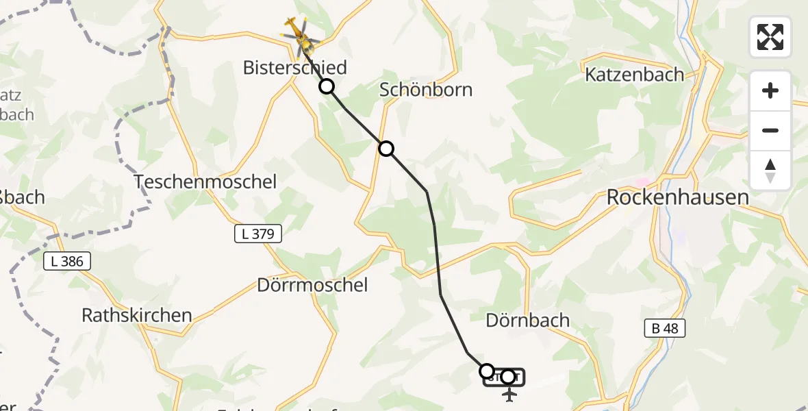 Flugroute Rettungshubschrauber Rockenhausen - Bisterschied, 22 Oktober 2026, 08:32