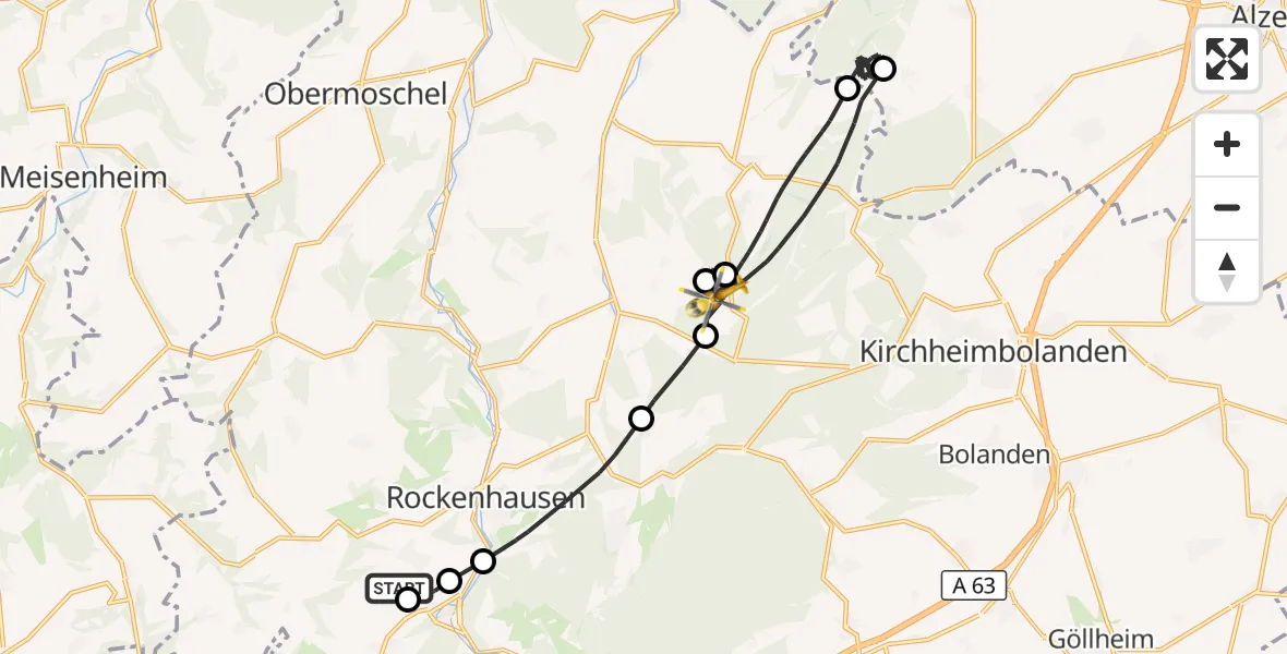 Flugroute Rettungshubschrauber Rockenhausen - Kriegsfeld, 22 Oktober 2026, 08:34