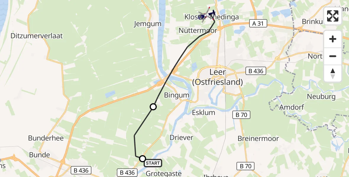Flugroute Polizeihubschrauber Westoverledingen - Flugplatz Leer-Papenburg, 22 Oktober 2026, 08:34