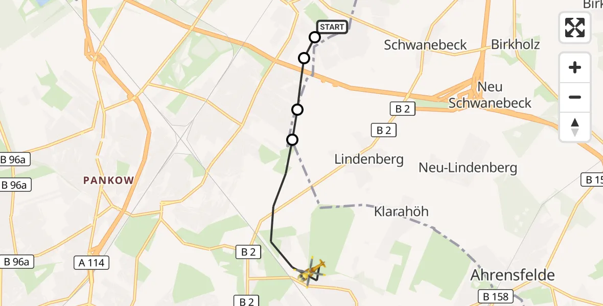 Flugroute Rettungshubschrauber Helios Clinic Berlin-Buch - Berlin, 22 Oktober 2026, 08:34