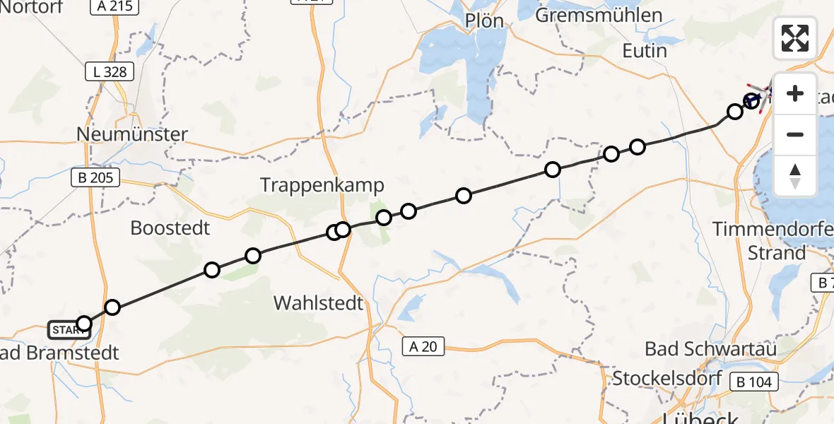 Flugroute Polizeihubschrauber Bad Bramstedt - Sierksdorf, 22 Oktober 2026, 08:37