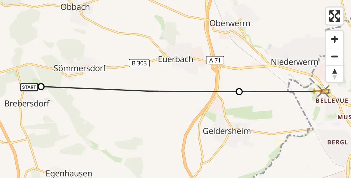 Flugroute Rettungshubschrauber Wasserlosen - Schweinfurt, 22 Oktober 2026, 08:40