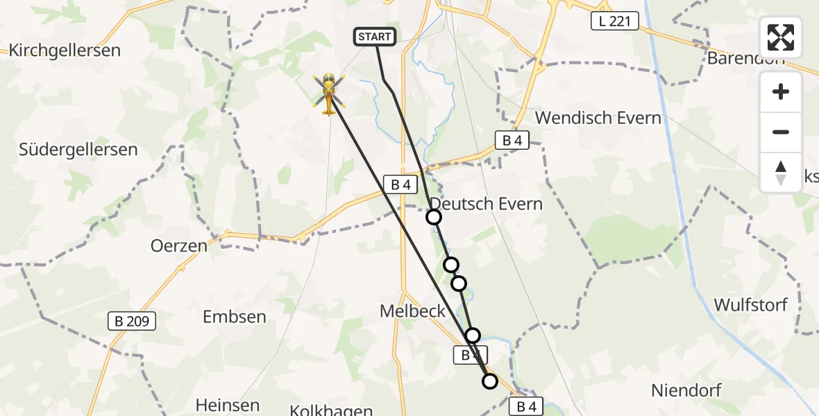 Flugroute Rettungshubschrauber Lüneburg - Lüneburg, 22 Oktober 2026, 08:41