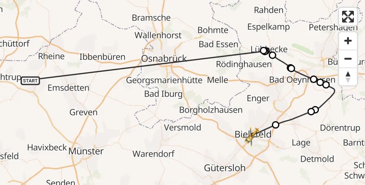 Flugroute Ambulanzhubschrauber Wettringen - Bielefeld, 22 Oktober 2026, 08:50