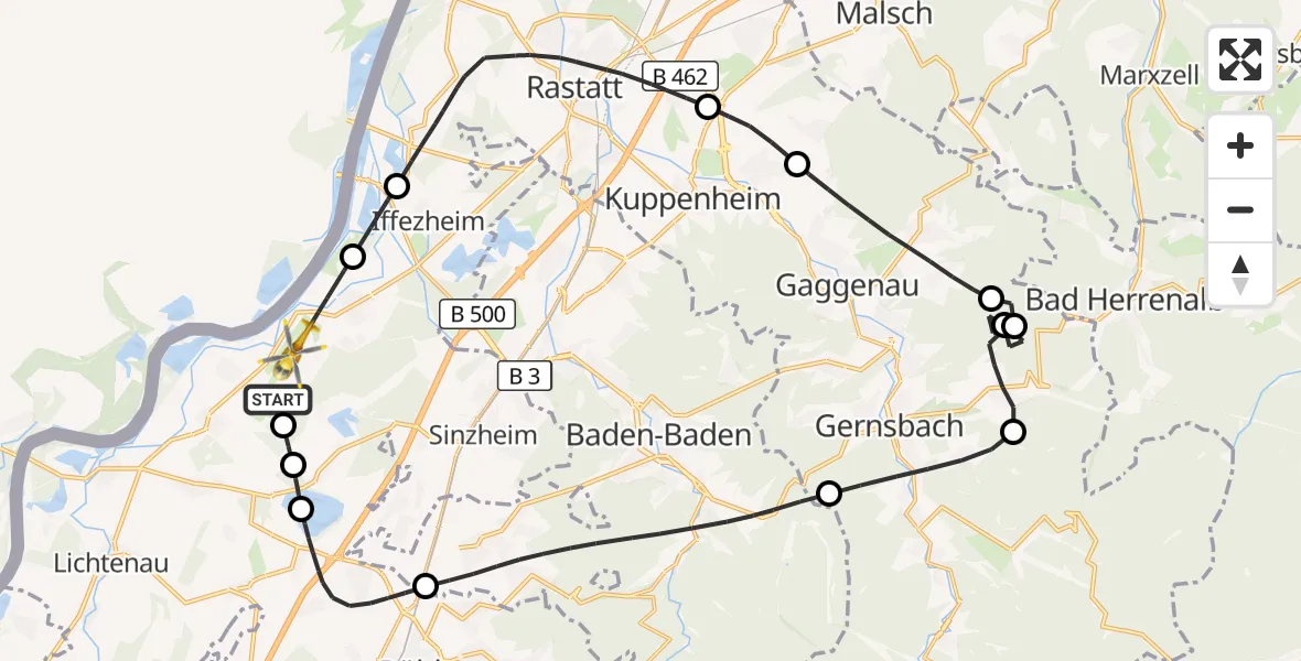 Flugroute Rettungshubschrauber Karlsruhe Baden-Baden Flughafen - Karlsruhe Baden-Baden Flughafen, 22 Oktober 2026, 08:51