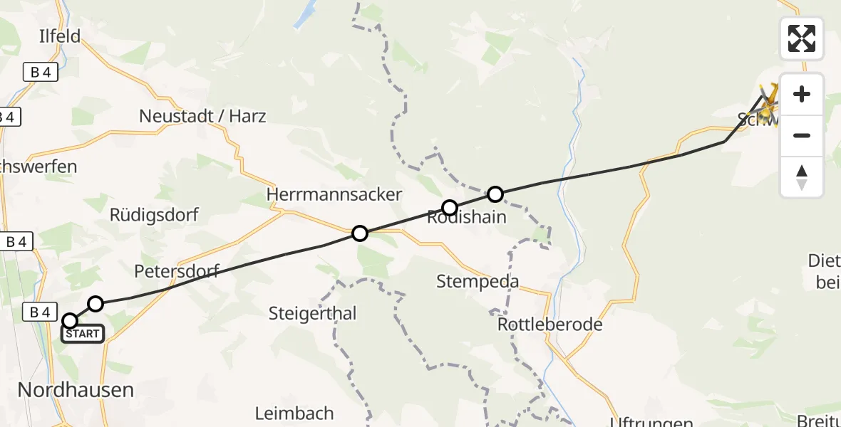 Flugroute Rettungshubschrauber Südharz Hospital Nordhausen - Südharz, 22 Oktober 2026, 08:56