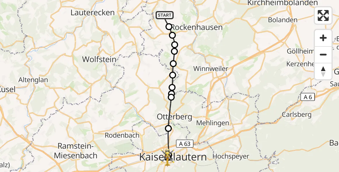 Flugroute Rettungshubschrauber Bisterschied - Westpfalz Hospital Kaiserslautern, 22 Oktober 2026, 08:57