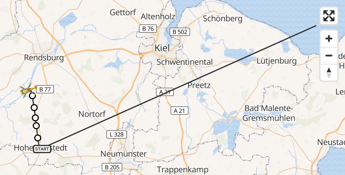 Flugroute Ambulanzhubschrauber Hohenwestedt - Hörsten, 22 Oktober 2026, 08:58