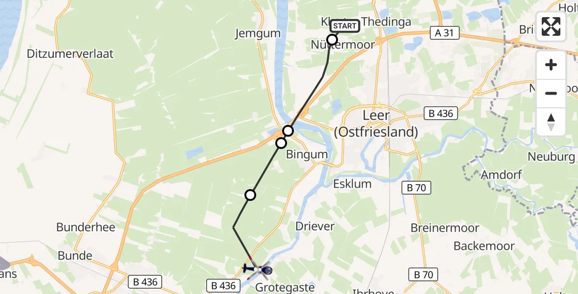 Flugroute Polizeihubschrauber Flugplatz Leer-Papenburg - Weener, 22 Oktober 2026, 08:59