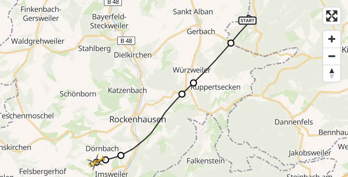 Flugroute Rettungshubschrauber Kriegsfeld - Rockenhausen, 22 Oktober 2026, 09:12