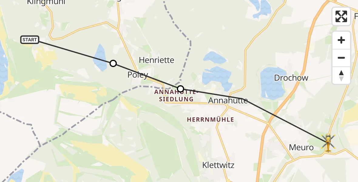 Flugroute Rettungshubschrauber Lichterfeld-Schacksdorf - Schipkau, 22 Oktober 2026, 09:12