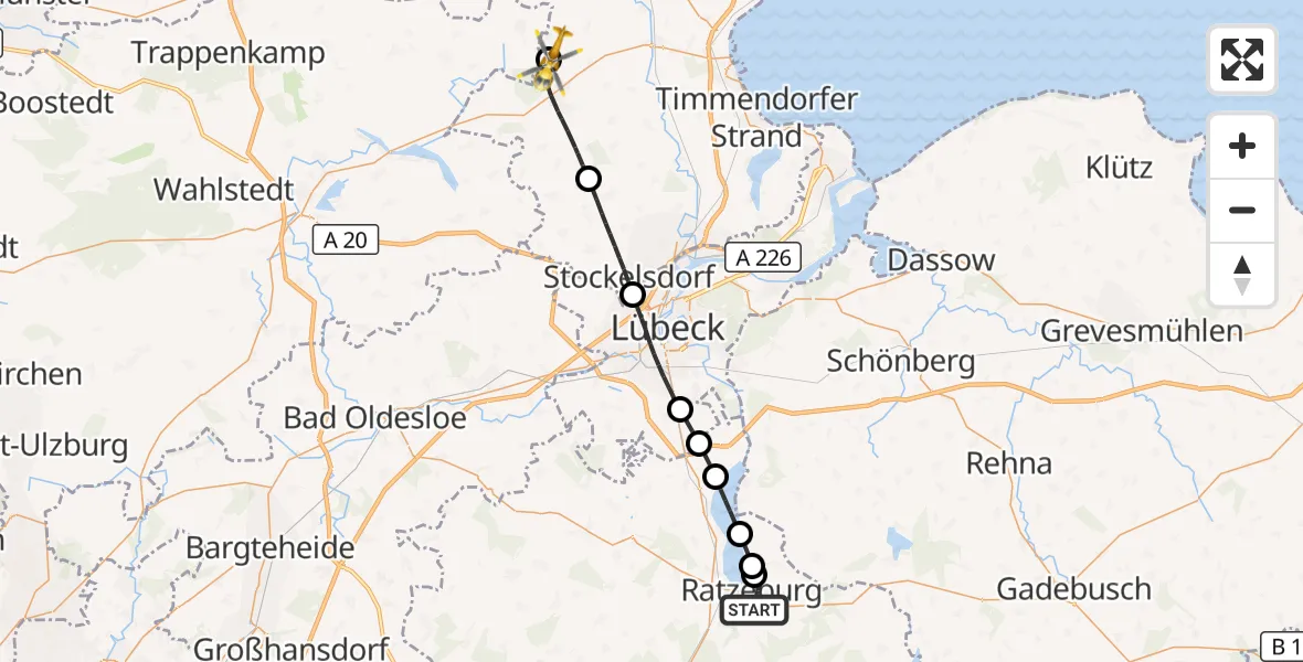 Flugroute Rettungshubschrauber Ratzeburg - Christoph 12 Luftrettungszentrum, 22 Oktober 2026, 09:19