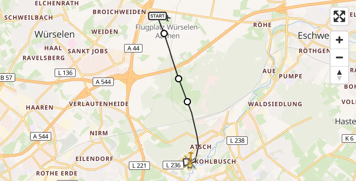 Flugroute Rettungshubschrauber Aachen-Merzbrück Flughafen - Stolberg (Rhld.), 22 Oktober 2026, 09:19