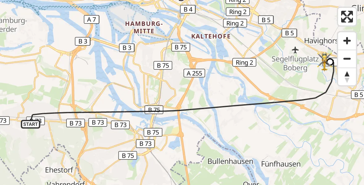 Flugroute Rettungshubschrauber Hamburg - Christoph Hansa ADAC Hubschrauberlandeplatz, 22 Oktober 2026, 09:23