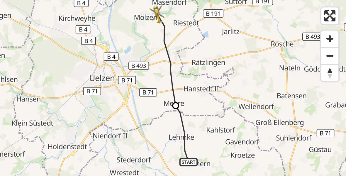 Flugroute Rettungshubschrauber Wrestedt - Uelzen, 22 Oktober 2026, 09:23