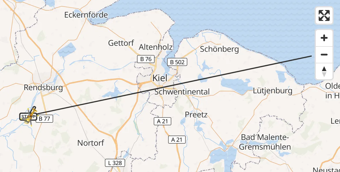 Flugroute Ambulanzhubschrauber Schülp b.Rendsburg - Schülp b.Rendsburg, 22 Oktober 2026, 09:29