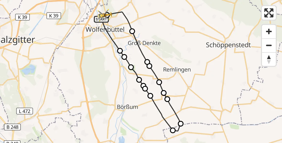 Flugroute Rettungshubschrauber Wolfenbüttel - Wolfenbüttel Municipal Hospital Heliport (Christoph 30), 22 Oktober 2026, 09:32