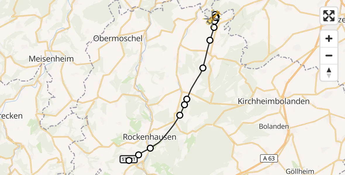 Flugroute Rettungshubschrauber Rockenhausen - Wonsheim, 22 Oktober 2026, 09:36