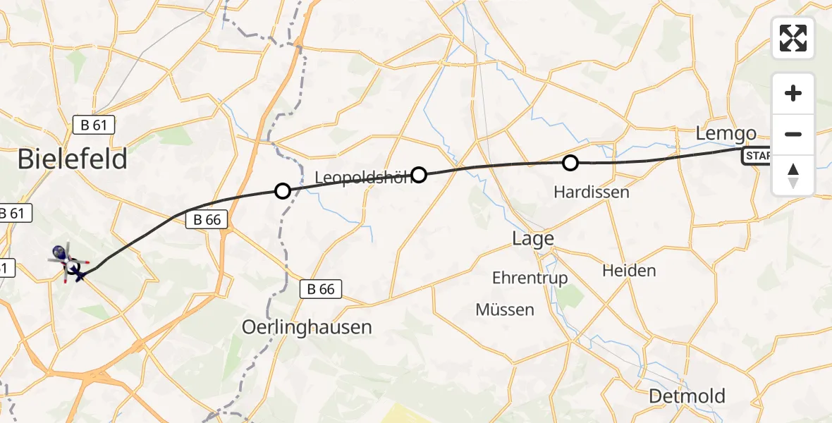 Flugroute Polizeihubschrauber Lemgo - Luftrettungszentrum Bielefeld, 22 Oktober 2026, 09:40