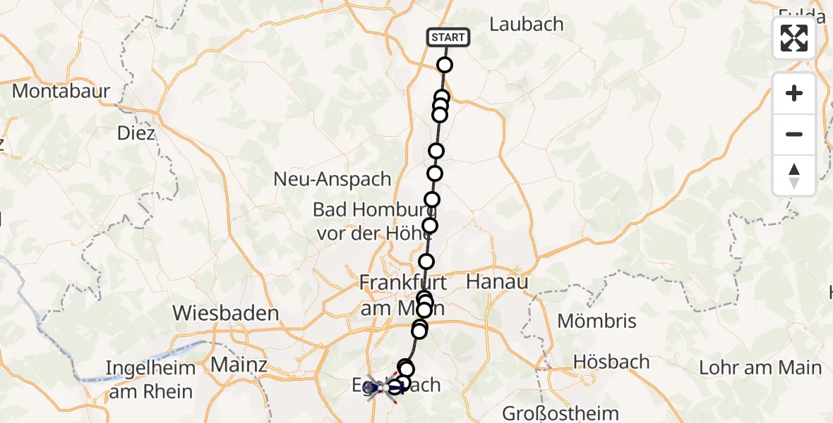 Flugroute Polizeihubschrauber Lich - Flughafen Frankfurt-Egelsbach, 22 Oktober 2026, 09:43