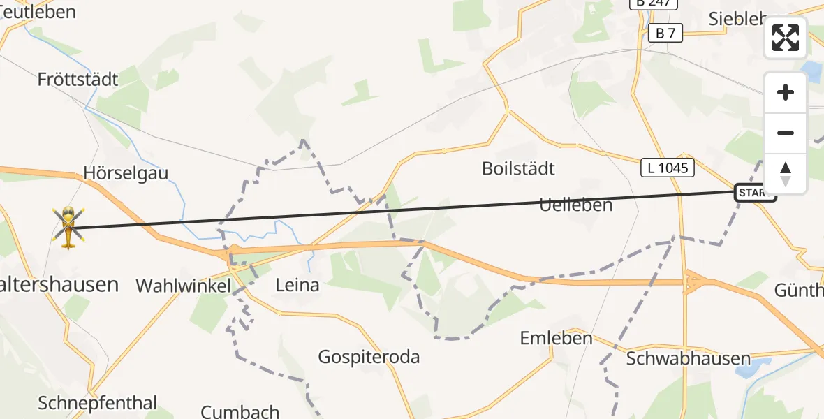 Flugroute Ambulanzhubschrauber Drei Gleichen - Waltershausen, 22 Oktober 2026, 09:48