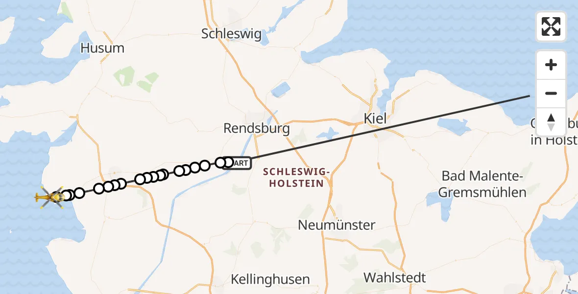 Flugroute Ambulanzhubschrauber Hörsten - Büsum, 22 Oktober 2026, 09:53