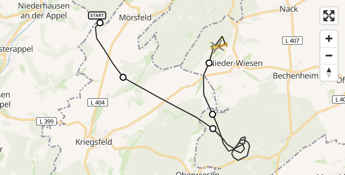 Flugroute Rettungshubschrauber Wonsheim - Nieder-Wiesen, 22 Oktober 2026, 09:58