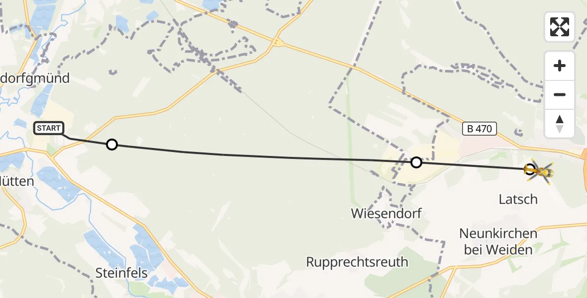 Flugroute Ambulanzhubschrauber Grafenwöhr - Weiden in der Oberpfalz Flugplatz, 22 Oktober 2026, 10:09