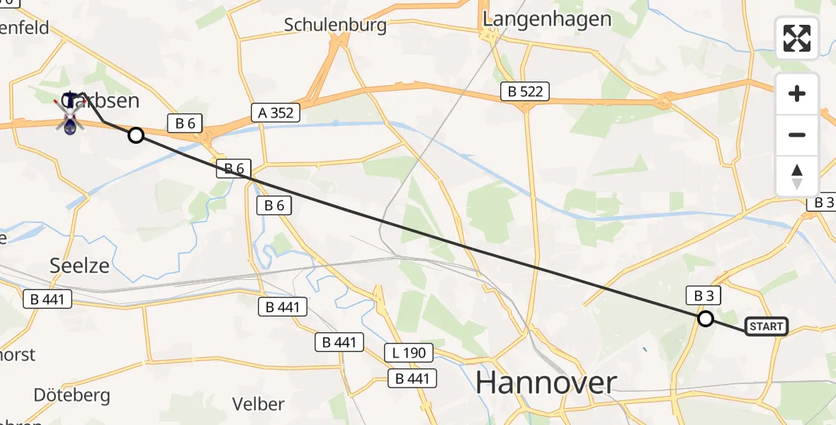 Flugroute Polizeihubschrauber Hannover Luftrettung Hubschrauberlandeplatz (Christoph 4) - Garbsen, 22 Oktober 2026, 10:11