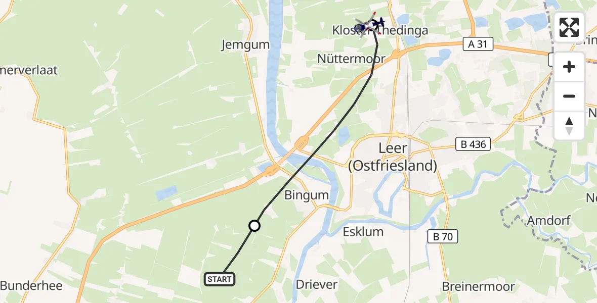 Flugroute Polizeihubschrauber Weener - Flugplatz Leer-Papenburg, 22 Oktober 2026, 10:15