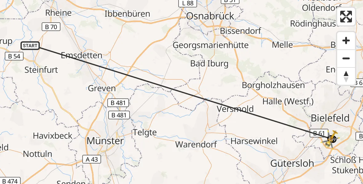 Flugroute Ambulanzhubschrauber Wettringen - Bielefeld, 22 Oktober 2026, 10:16