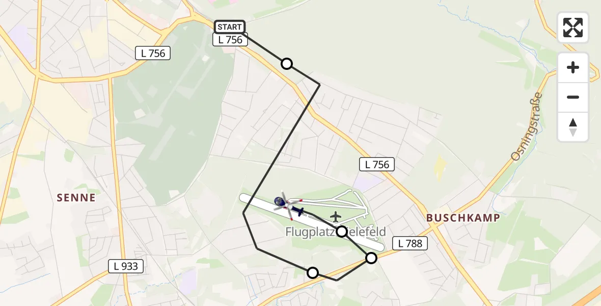 Flugroute Polizeihubschrauber Luftrettungszentrum Bielefeld - Bielefeld Flughafen, 22 Oktober 2026, 10:21