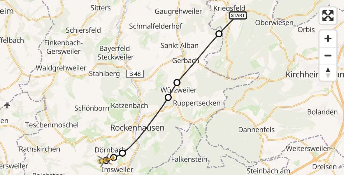 Flugroute Rettungshubschrauber Kriegsfeld - Rockenhausen, 22 Oktober 2026, 10:24