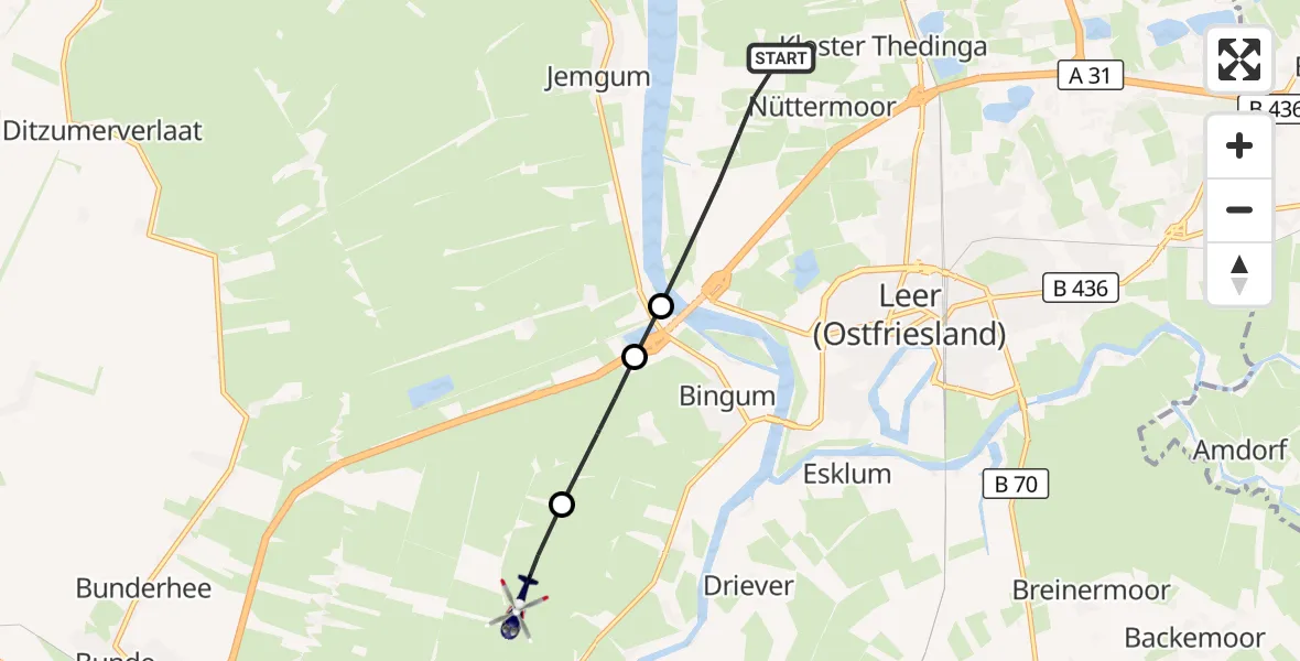 Flugroute Polizeihubschrauber Leer (Ostfriesland) - Weener, 22 Oktober 2026, 10:29