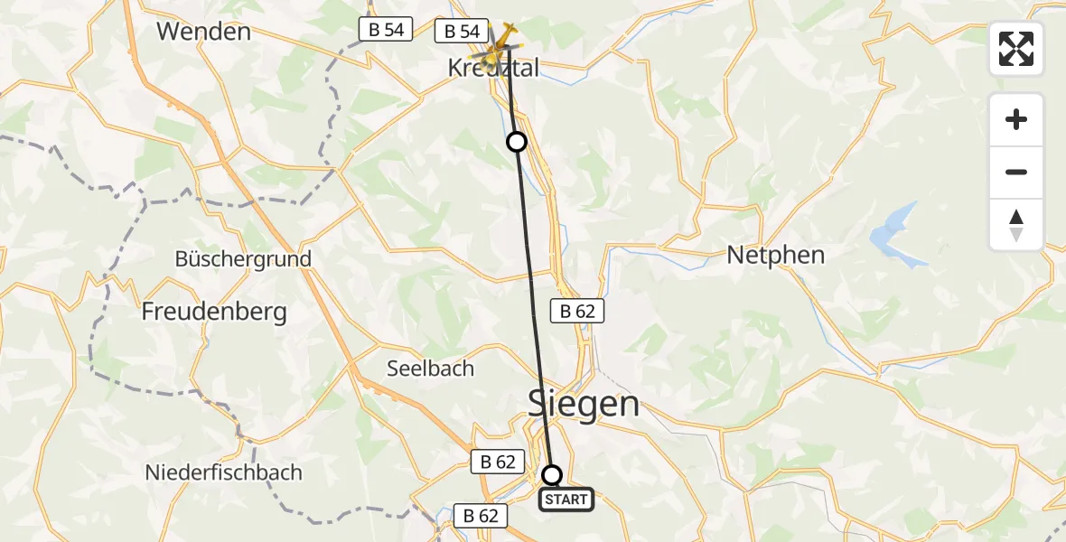 Flugroute Rettungshubschrauber Evangelisches Jung-Stilling Hospital - Kreuztal, 22 Oktober 2026, 10:30