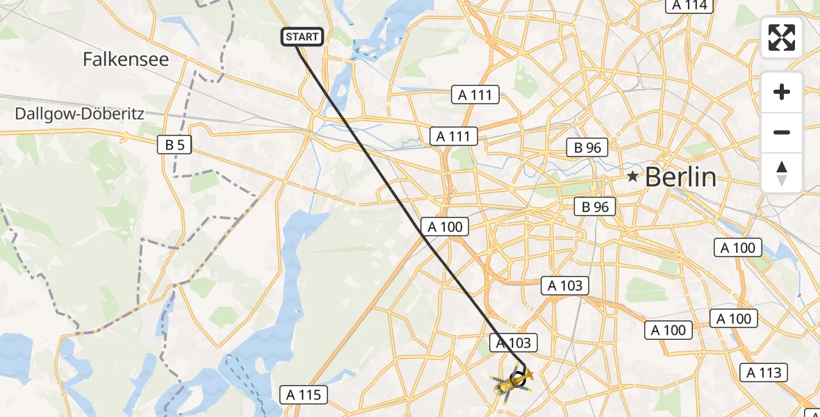 Flugroute Rettungshubschrauber Berlin - Charité Clinic Benjamin Franklin Campus, 22 Oktober 2026, 10:32