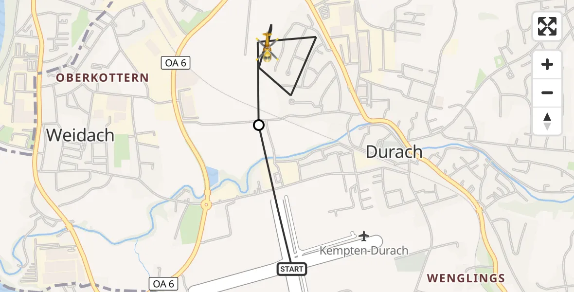 Flugroute Rettungshubschrauber Kempten-Durach Flugplatz - Durach, 22 Oktober 2026, 10:33