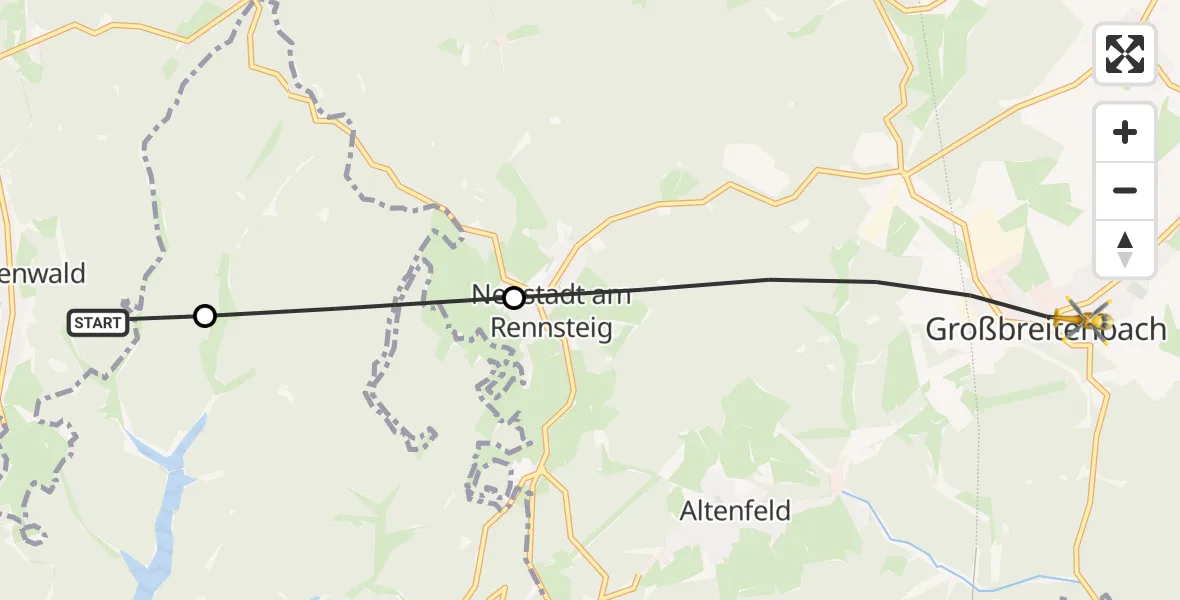 Flugroute Rettungshubschrauber Ilmenau - Großbreitenbach, 22 Oktober 2026, 10:36