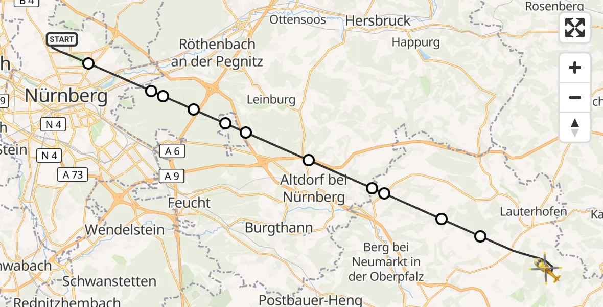 Flugroute Ambulanzhubschrauber Flughafen Nuremberg - Lauterhofen, 22 Oktober 2026, 10:38