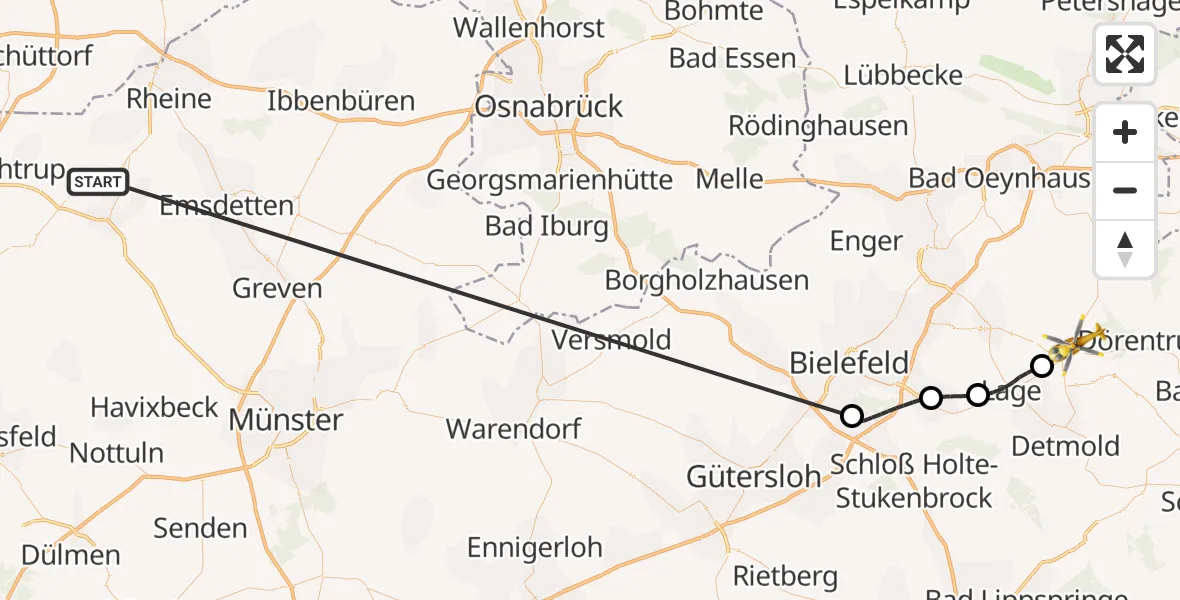 Flugroute Ambulanzhubschrauber Wettringen - Lemgo, 22 Oktober 2026, 10:42