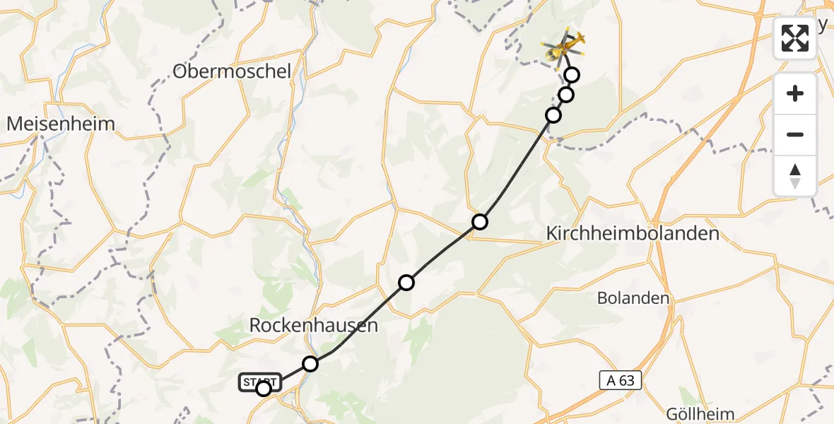 Flugroute Rettungshubschrauber Rockenhausen - Nieder-Wiesen, 22 Oktober 2026, 10:43