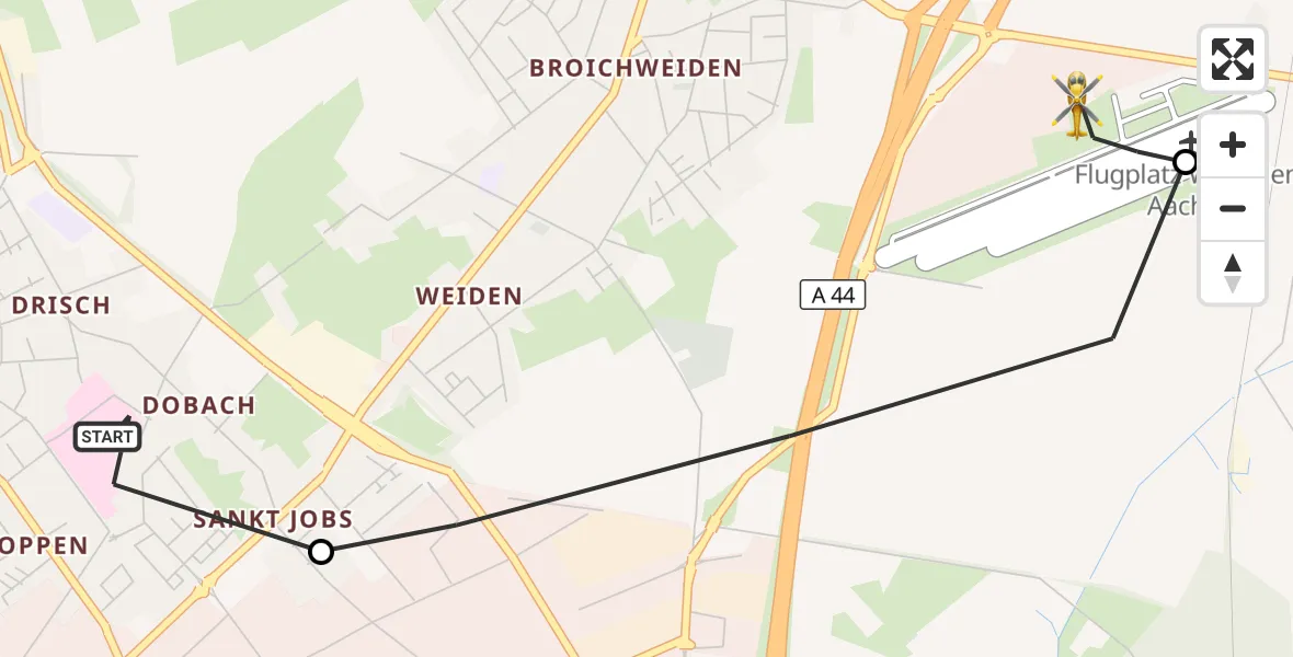 Flugroute Rettungshubschrauber Rhein-Maas Hospital - Aachen-Merzbrück Flughafen, 22 Oktober 2026, 10:47