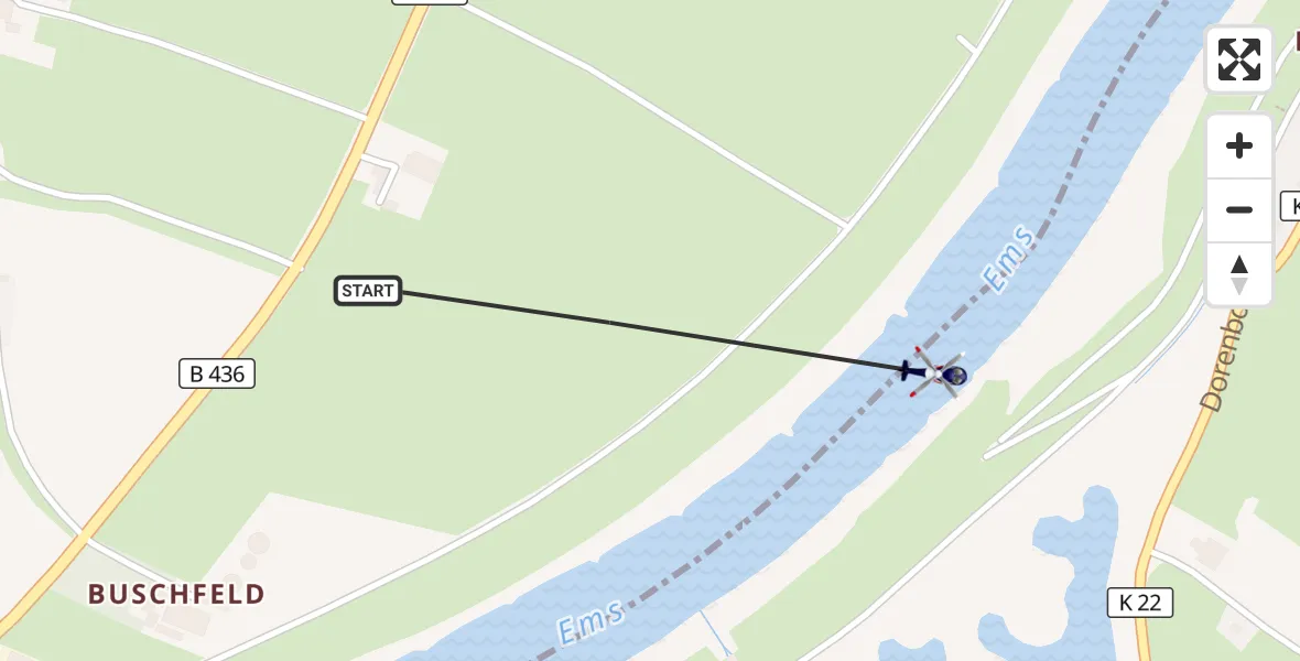 Flugroute Polizeihubschrauber Weener - Westoverledingen, 22 Oktober 2026, 10:47