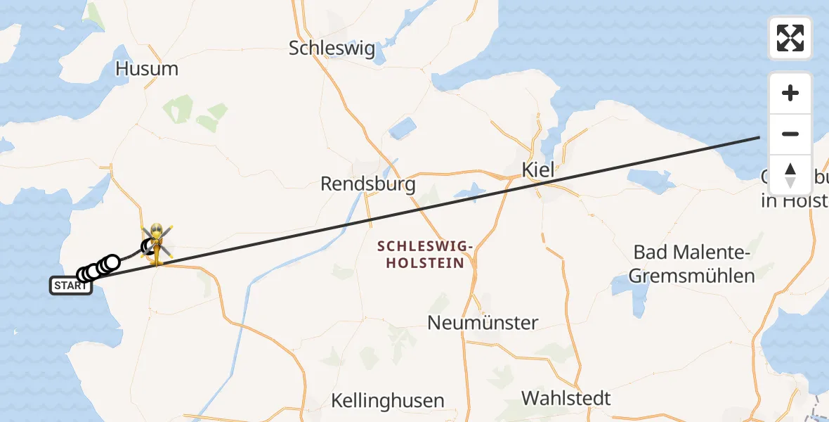 Flugroute Ambulanzhubschrauber Büsum - Heide, 22 Oktober 2026, 10:53