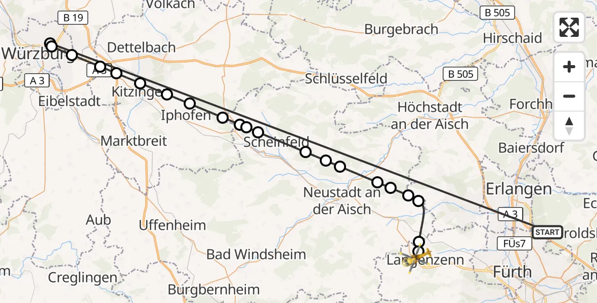 Flugroute Rettungshubschrauber Neunhofer Forst - Langenzenn, 22 Oktober 2026, 10:56