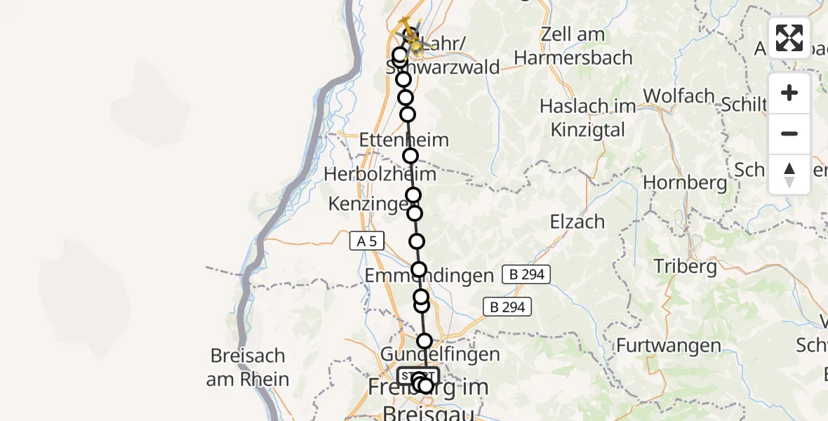 Flugroute Rettungshubschrauber Freiburg im Breisgau Flugplatz - Lahr Flughafen, 22 Oktober 2026, 10:59
