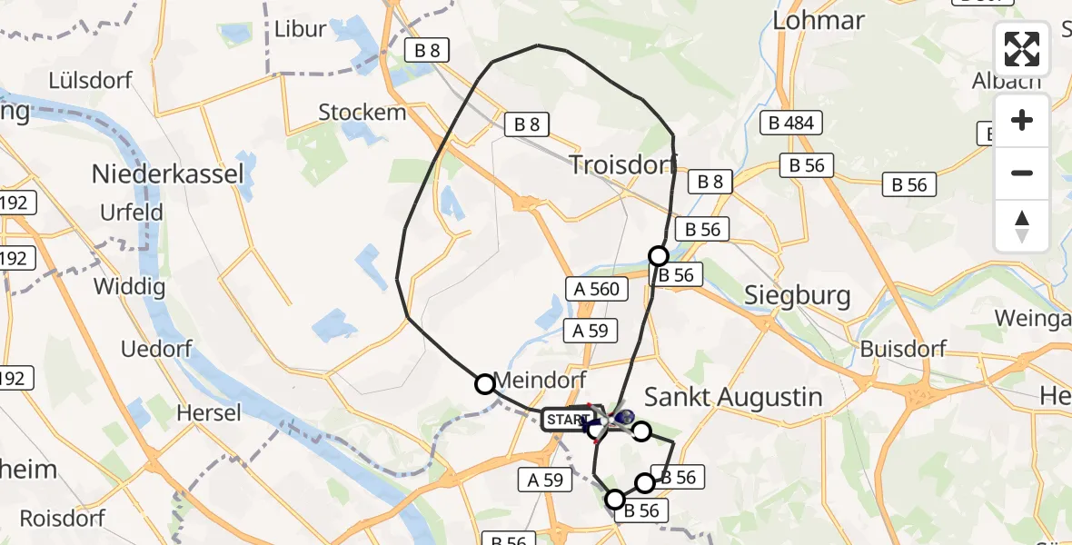 Flugroute Polizeihubschrauber Sankt Augustin - Sankt Augustin, 22 Oktober 2026, 11:03