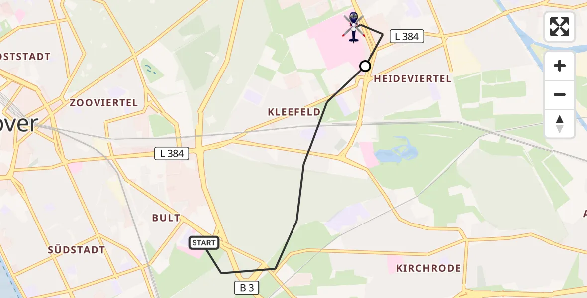 Flugroute Polizeihubschrauber Hannover - Hannover Luftrettung Hubschrauberlandeplatz (Christoph 4), 22 Oktober 2026, 11:09