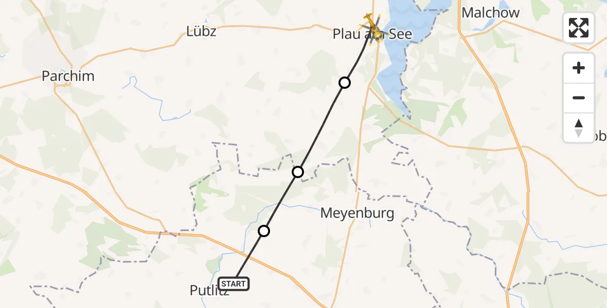 Flugroute Rettungshubschrauber Putlitz - Plau am See, 22 Oktober 2026, 11:12