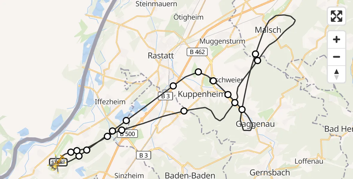 Flugroute Rettungshubschrauber Karlsruhe Baden-Baden Flughafen - Karlsruhe Baden-Baden Flughafen, 22 Oktober 2026, 11:14